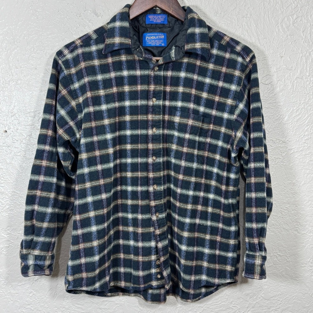 Pendleton Vtg Plaid Flannel Shirt Youth Boys‎ XL 100% Virgin Wool Tartan Preppy